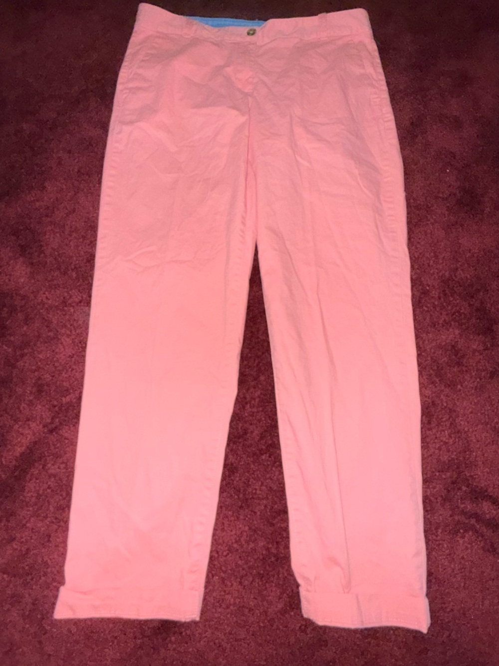 Talbots The Weekend Twill Pants Womens Size 10 Coral Pink Button Hem Stretch
